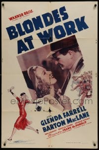 1j136 BLONDES AT WORK 1sh 1938 artwork of sexy Glenda Farrell as Torchy Blane!