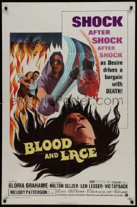 1j137 BLOOD & LACE 1sh 1971 AIP, gruesome horror image of wacky cultist w/bloody hammer!