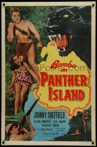1j147 BOMBA ON PANTHER ISLAND 1sh 1949 Johnny Sheffield, Allene Roberts, giant panther!