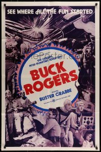 1j161 BUCK ROGERS 1sh R1966 Buster Crabbe sci-fi serial, see where all the fun started!