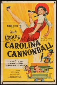 1j176 CAROLINA CANNONBALL 1sh 1955 wacky art of Judy Canova on tiny train, sci-fi comedy!
