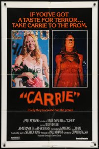 1j179 CARRIE 1sh 1976 Stephen King, Sissy Spacek before and after her bloodbath at the prom!