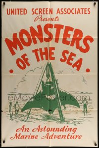1j268 DEVIL MONSTER 1sh R1930s Monsters of the Sea, cool artwork of giant manta ray!