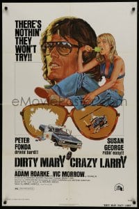 1j278 DIRTY MARY CRAZY LARRY 1sh 1974 art of Peter Fonda & Susan George sucking on popsicle!