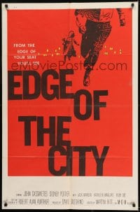 1j297 EDGE OF THE CITY 1sh 1956 unusual Saul Bass art with man running out of the frame!
