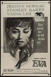 1j314 EVA 1sh 1965 Joseph Losey, wonderful art of sexy Jeanne Moreau and cast!