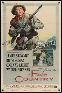 1j326 FAR COUNTRY 1sh 1955 cool art of James Stewart with rifle, directed by Anthony Mann!