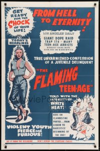 1j337 FLAMING TEEN-AGE 1sh 1957 bad teens from Hell, told with the intensity of white heat!