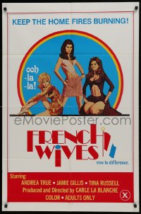 1j357 FRENCH WIVES 1sh 1970 Andrea True, Jamie Gillis, Tina Russell, sexy art!