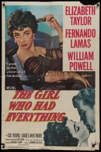 1j382 GIRL WHO HAD EVERYTHING 1sh 1953 sexy Elizabeth Taylor goes to the underworld for thrills!