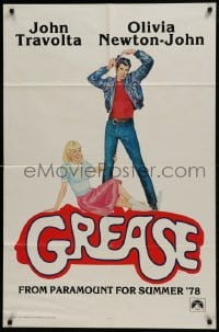 1j397 GREASE teaser 1sh 1978 Fennimore art of Travolta & Olivia Newton-John, classic musical!
