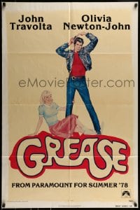 1j396 GREASE advance 1sh 1978 Fennimore art of Travolta & Olivia Newton-John, classic musical!