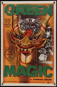 1j407 GREEN MAGIC 1sh 1955 Montalban, cool voodoo documentary, incredible art, rare!