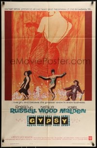 1j413 GYPSY 1sh 1962 wonderful artwork of Rosalind Russell & sexiest Natalie Wood!