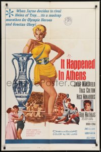 1j467 IT HAPPENED IN ATHENS 1sh 1962 super sexy Jayne Mansfield rivals Helen of Troy, Olympics!