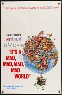 1j469 IT'S A MAD, MAD, MAD, MAD WORLD Cinerama 1sh 1964 art of cast on Earth by Jack Davis!