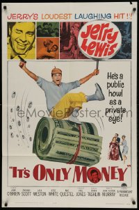 1j470 IT'S ONLY MONEY 1sh 1962 wacky private eye Jerry Lewis carrying enormous wad of cash!