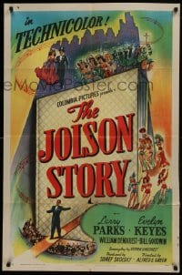 1j491 JOLSON STORY style B 1sh 1946 Larry Parks & Evelyn Keyes in bio of the greatest entertainer!