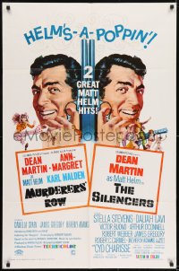 1j596 MURDERERS' ROW/SILENCERS 1sh 1967 Dean Martin in two great Matt Helm hits, McGinnis art!