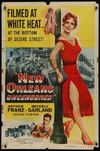 1j607 NEW ORLEANS UNCENSORED 1sh 1954 Castle, sexy full-length Helene Stanton in red dress!