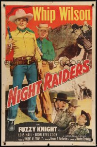 1j609 NIGHT RAIDERS 1sh 1952 great full-length of Whip Wilson plus Iron Eyes Cody with knife!