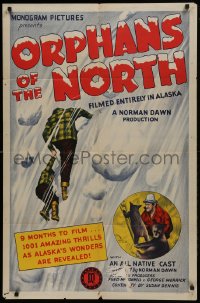 1j645 ORPHANS OF THE NORTH 1sh 1940 art of man carrying young girl through Alaska snowstorm!