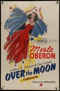 1j649 OVER THE MOON 1sh 1939 wonderful artwork of Merle Oberon, written by Robert E. Sherwood!