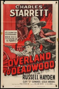 1j650 OVERLAND TO DEADWOOD 1sh R1955 cool western cowboy artwork of Charles Starrett & Hayden!