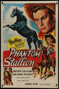 1j662 PHANTOM STALLION 1sh 1954 great art of Arizona Cowboy Rex Allen & Koko the Miracle Horse!
