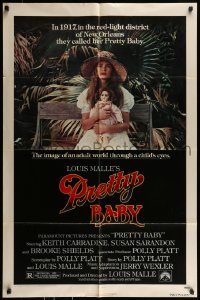 1j674 PRETTY BABY 1sh 1978 directed by Louis Malle, young Brooke Shields sitting with doll!