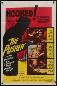 1j685 PUSHER 1sh 1959 Carlyle, Harold Robbins early drug movie, with wildly suggestive image!