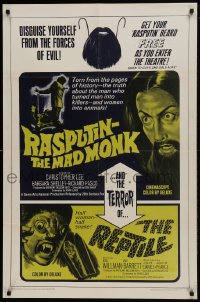 1j694 RASPUTIN THE MAD MONK/REPTILE 1sh 1966 wacky Hammer double-bill, free Rasputin beards!