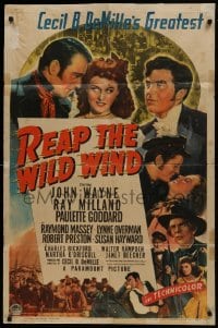 1j696 REAP THE WILD WIND style B 1sh 1942 John Wayne, Paulette Goddard, Ray Milland, Cecil B. DeMille, rare!