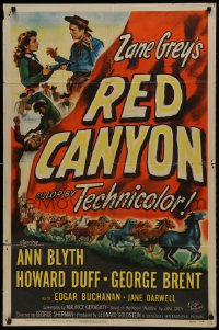 1j697 RED CANYON 1sh 1949 Zane Grey, great art of Ann Blyth, Howard Duff & wild mustangs!