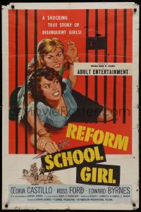 1j699 REFORM SCHOOL GIRL 1sh 1957 classic AIP bad girl catfight behind bars artwork!