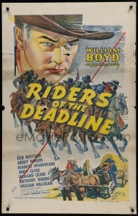 1j706 RIDERS OF THE DEADLINE 1sh R1940s art of William Boyd as Hopalong Cassidy, Bob Mitchum!