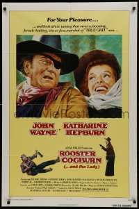 1j729 ROOSTER COGBURN 1sh 1975 great art of John Wayne & Katharine Hepburn!