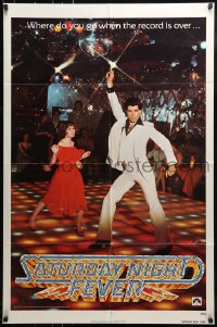 1j748 SATURDAY NIGHT FEVER teaser 1sh 1977 best image of disco John Travolta & Karen Lynn Gorney!