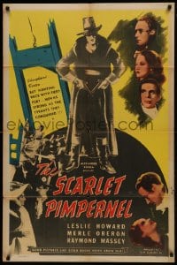 1j752 SCARLET PIMPERNEL 1sh R1947 artwork of Leslie Howard in title role & Merle Oberon!