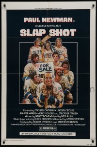 1j791 SLAP SHOT style A 1sh 1977 Paul Newman hockey sports classic, great cast portrait art by Craig