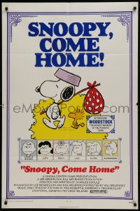 1j796 SNOOPY COME HOME 1sh 1972 Peanuts, Charlie Brown, great Schulz art of Snoopy & Woodstock!
