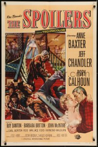 1j812 SPOILERS 1sh 1956 Anne Baxter, Jeff Chandler, Rory Calhoun, cool brawl artwork!