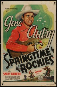 1j814 SPRINGTIME IN THE ROCKIES 1sh 1937 smiling close up art of Gene Autry playing guitar!