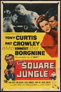 1j816 SQUARE JUNGLE 1sh 1956 Pat Crowley, Borgnine, boxing Tony Curtis fighting in the ring!
