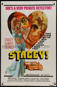1j818 STACEY 1sh 1973 Andy Sidaris directed, sexy artwork of Anne Randall by John Solie!