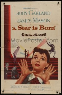 1j820 STAR IS BORN 1sh 1954 great close up art of Judy Garland, James Mason, classic!