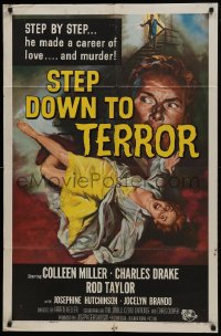 1j830 STEP DOWN TO TERROR 1sh 1959 he made a career of love and murder, cool noir artwork!