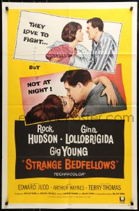 1j839 STRANGE BEDFELLOWS 1sh 1965 Gina Lollobrigida & Rock Hudson love to fight, but not at night!