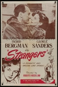 1j844 STRANGERS 1sh 1953 art and image of pretty Ingrid Bergman, directed by Roberto Rossellini!