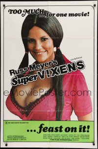 1j858 SUPER VIXENS 1sh 1975 Russ Meyer, super sexy Shari Eubank is TOO MUCH for one movie, x-rated